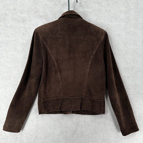 Sheri Bodell Suede Jacket Womens SMALL Brown Eyelet Artsy Zip Up Leather Coat - Picture 3 of 15